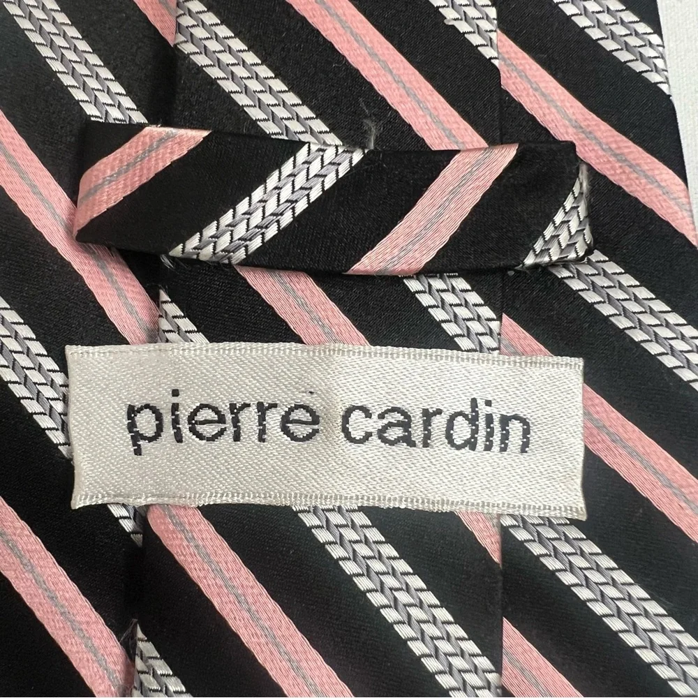 Pierre Cardin 100% Silk Handmade Designer Tie Black Peach Striped Luxury Necktie